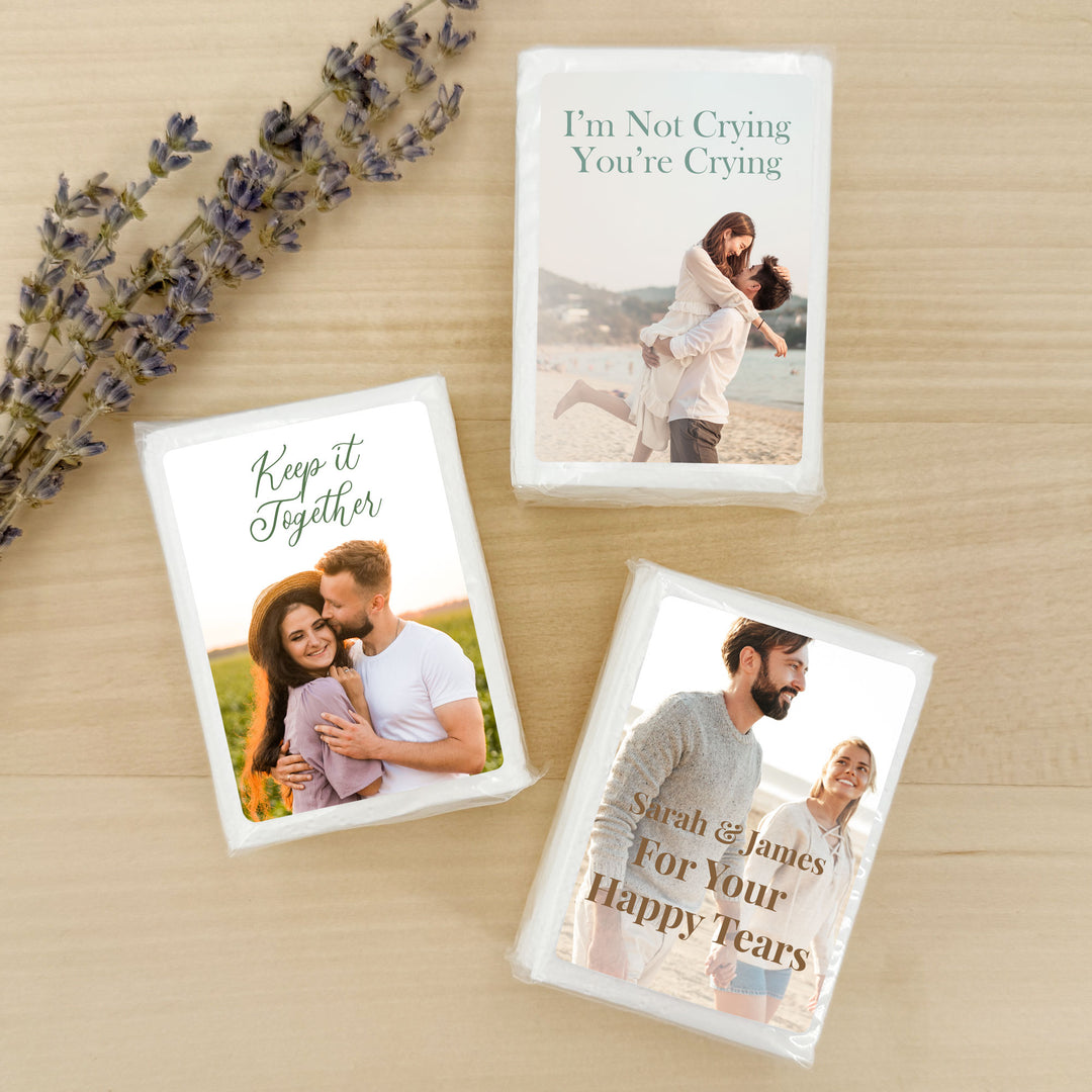 Custom Wedding Logo Tissues, Personalized Pocket Size Packs of Tissues