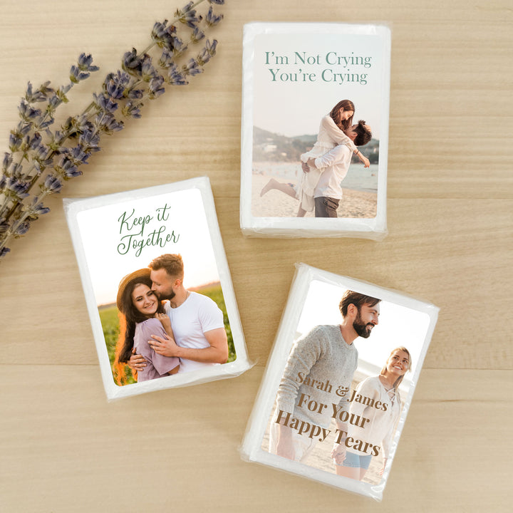 Custom Wedding Logo Tissues, Personalized Pocket Size Packs of Tissues