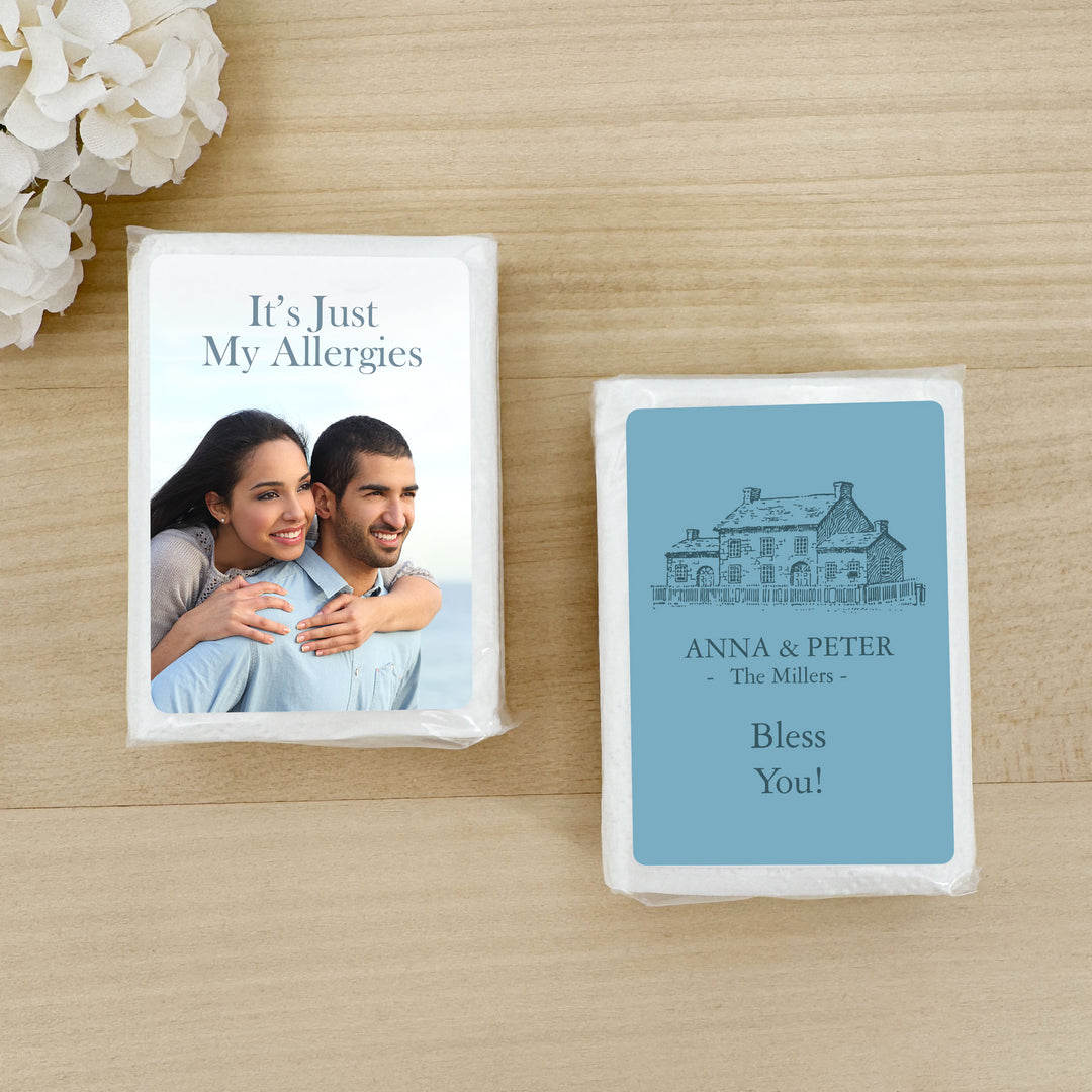 Custom Wedding Logo Tissues, Personalized Pocket Size Packs of Tissues