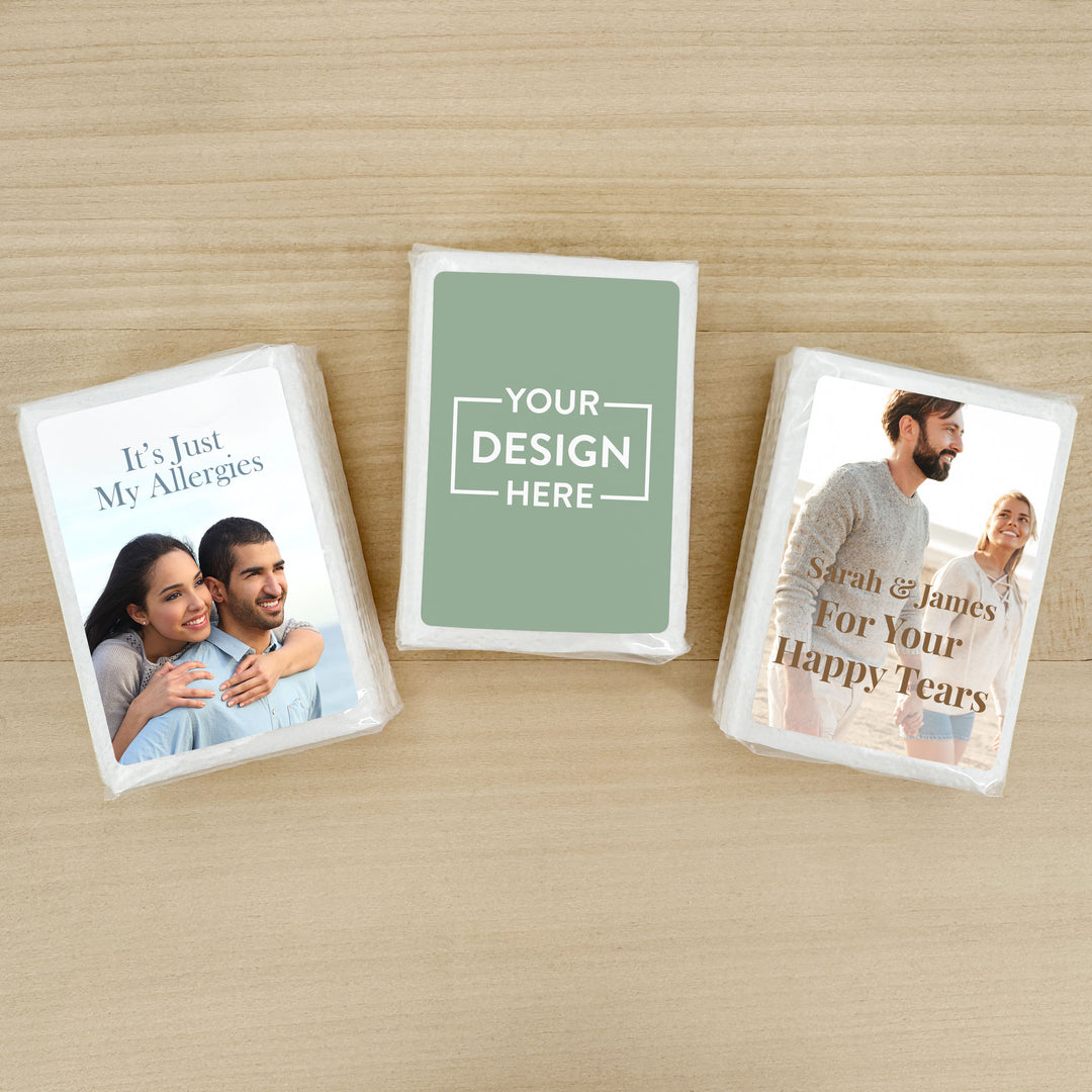 Custom Wedding Logo Tissues, Personalized Pocket Size Packs of Tissues