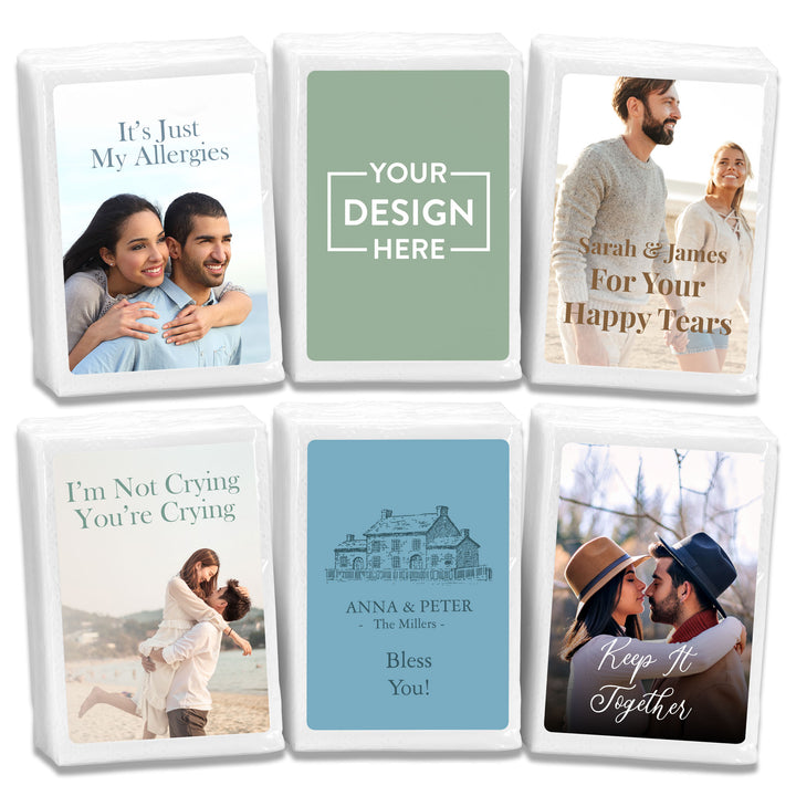 Custom Wedding Logo Tissues, Personalized Pocket Size Packs of Tissues