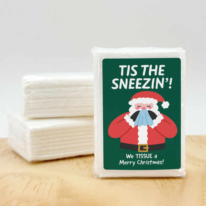 Personalized Christmas Tissues, Pocket Size Tissue Packs, Tis the Sneezin&