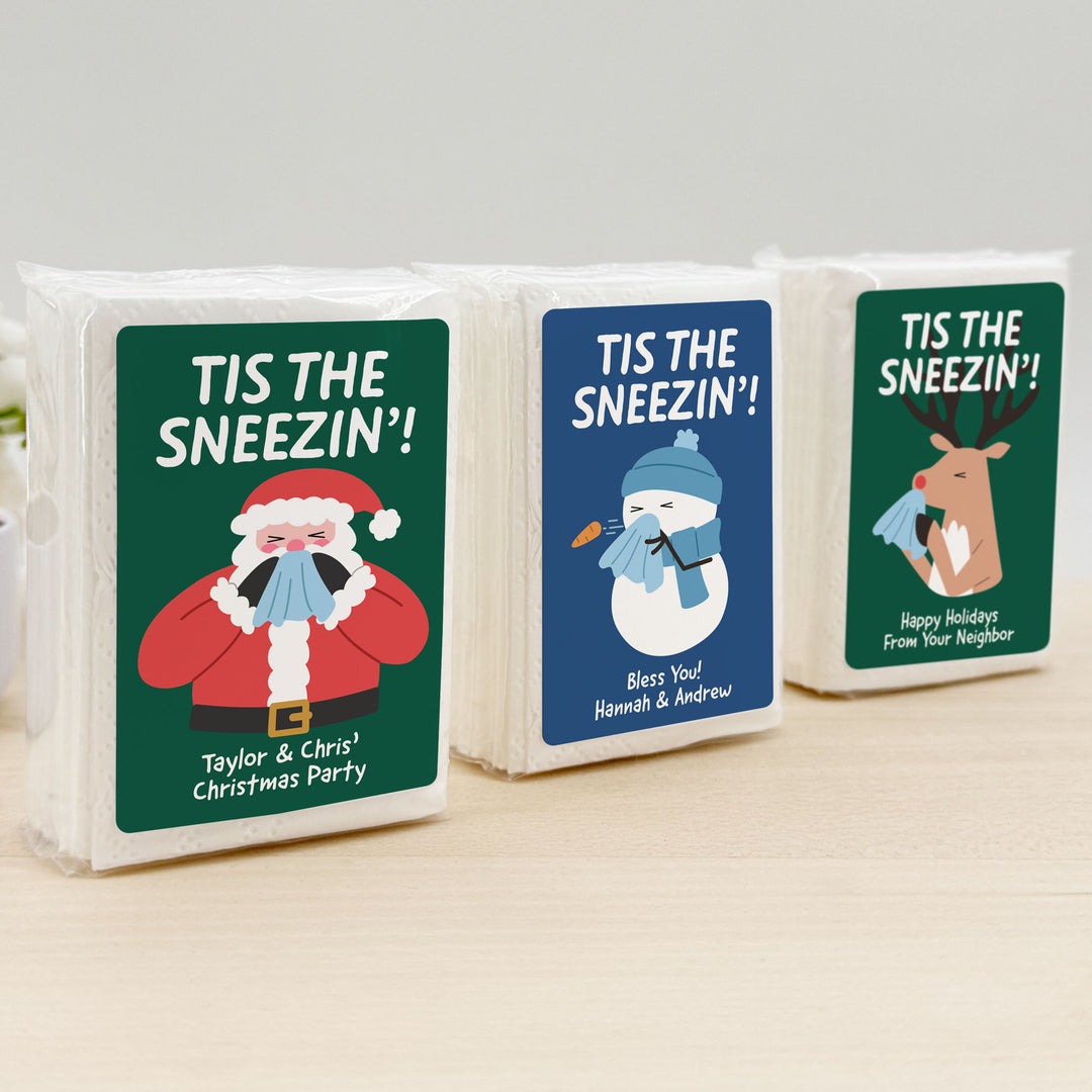 Personalized Christmas Tissues, Pocket Size Tissue Packs, Tis the Sneezin&