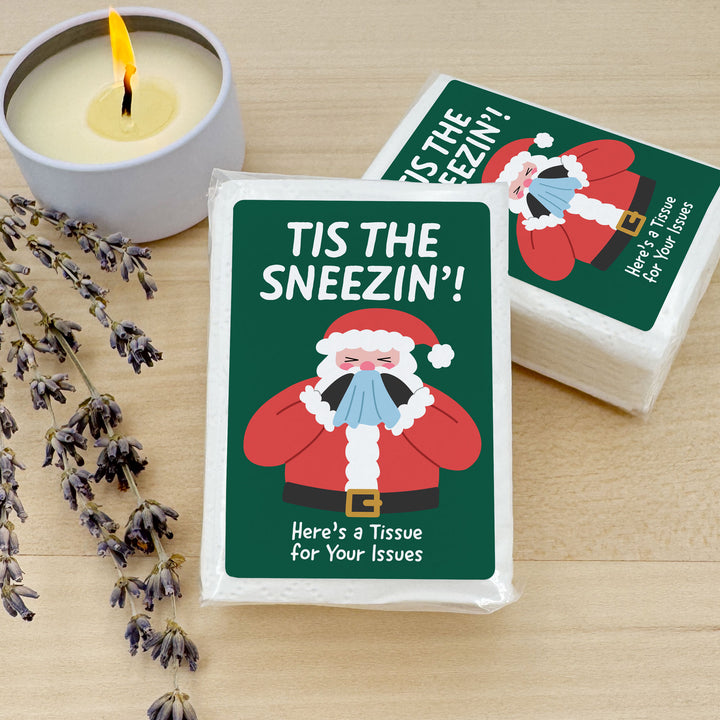 Personalized Christmas Tissues, Pocket Size Tissue Packs, Tis the Sneezin&