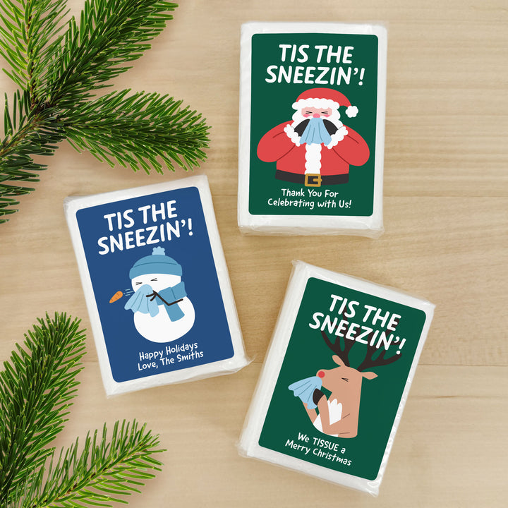 Personalized Christmas Tissues, Pocket Size Tissue Packs, Tis the Sneezin&