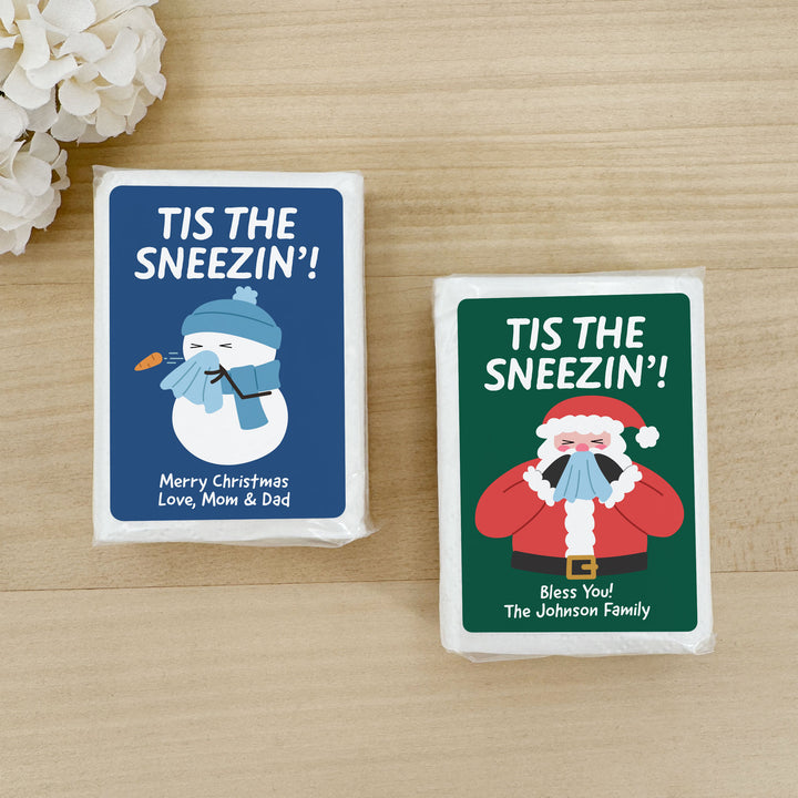 Personalized Christmas Tissues, Pocket Size Tissue Packs, Tis the Sneezin&
