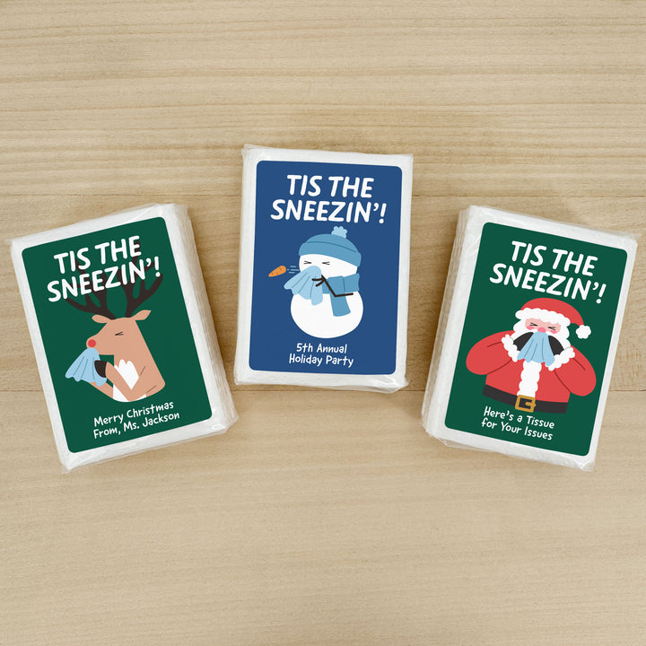 Personalized Christmas Tissues, Pocket Size Tissue Packs, Tis the Sneezin&