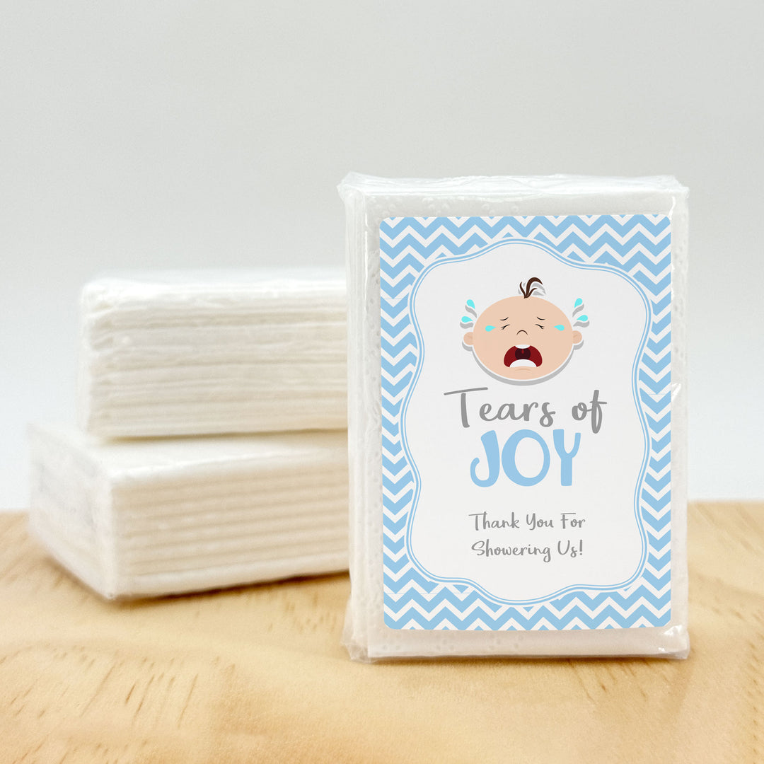 Personalized Baby Shower Tissues, Humorous Tears of Joy Tissues, Pocket Size Tissue Packs