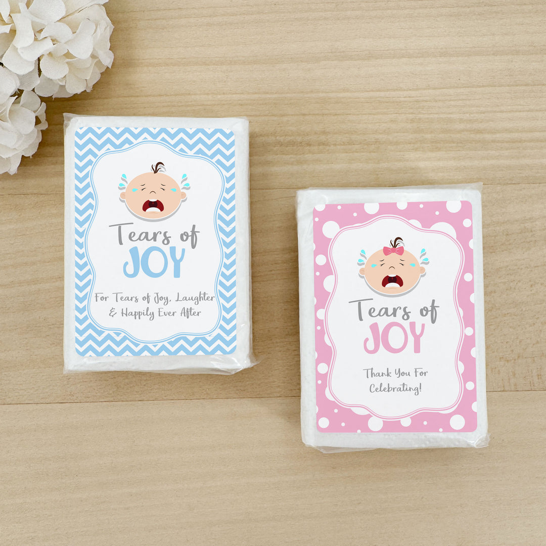 Personalized Baby Shower Tissues, Humorous Tears of Joy Tissues, Pocket Size Tissue Packs