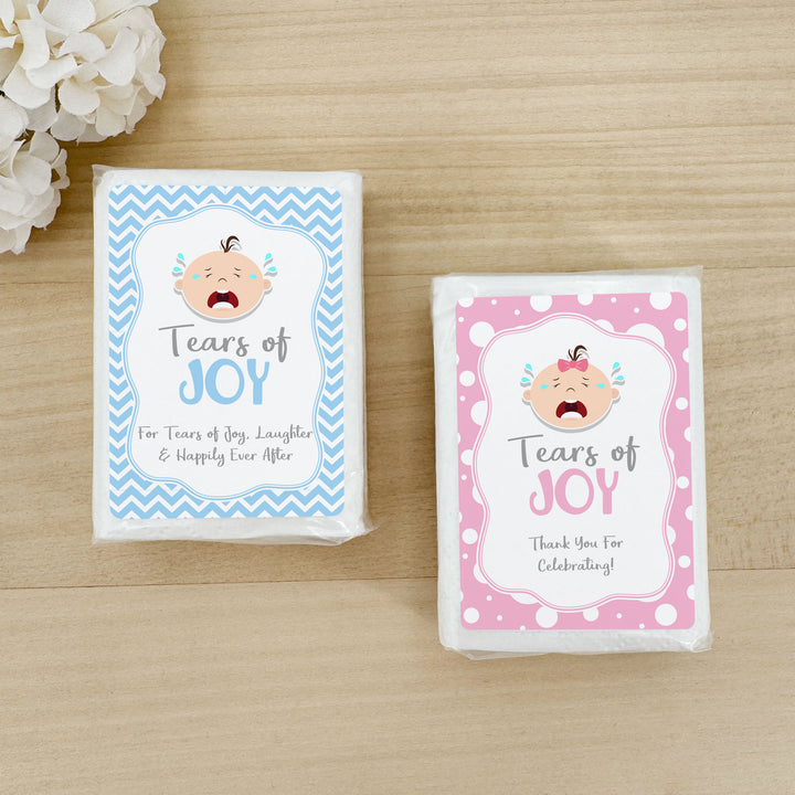 Personalized Baby Shower Tissues, Humorous Tears of Joy Tissues, Pocket Size Tissue Packs