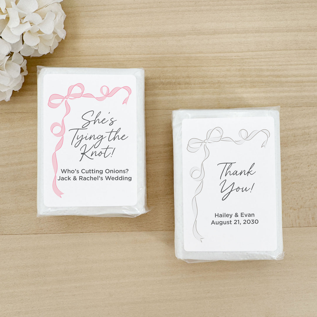 Personalized Wedding Guest Tissues, Happy Tears, Ribbon Design, Pocket Size Tissue Packs