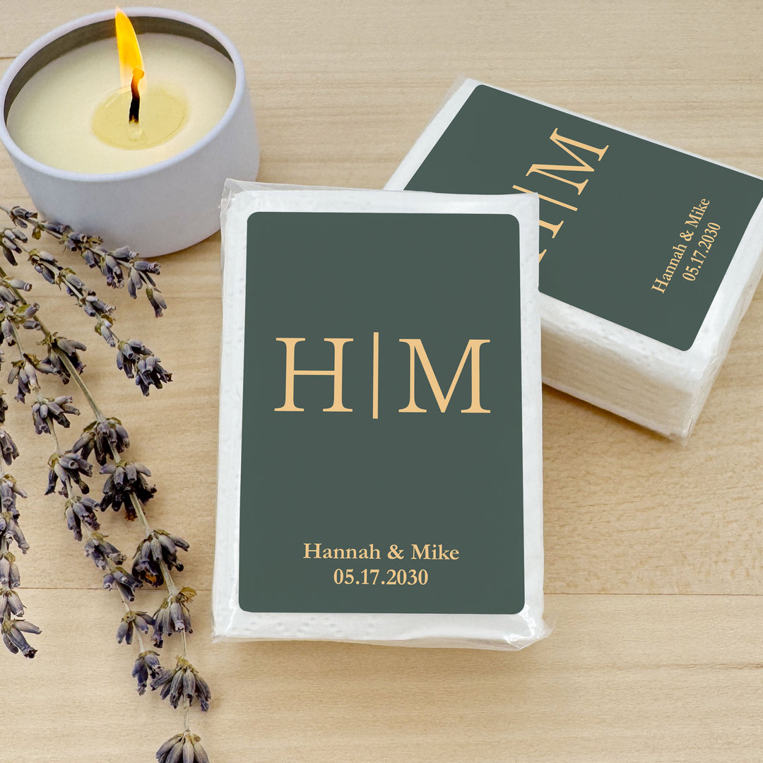 Personalized Wedding Guest Tissues, Gold Initials Monogram, Pocket Size Tissue Packs