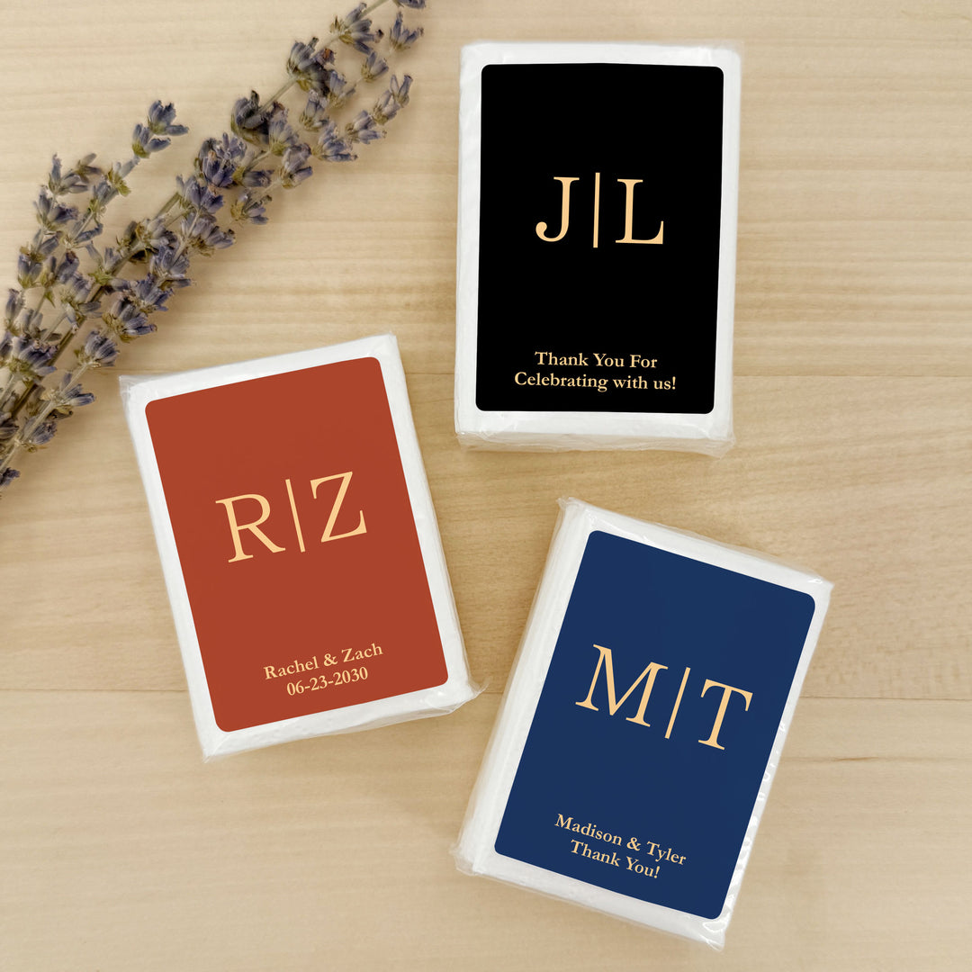 Personalized Wedding Guest Tissues, Gold Initials Monogram, Pocket Size Tissue Packs