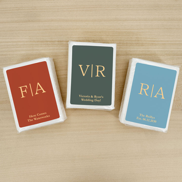 Personalized Wedding Guest Tissues, Gold Initials Monogram, Pocket Size Tissue Packs