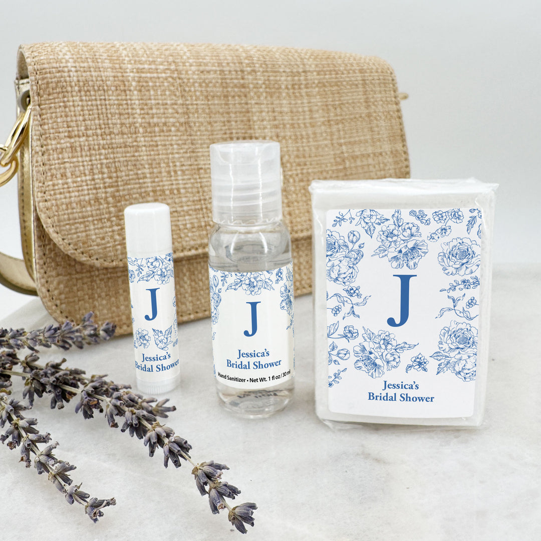 Personalized Wedding Guest Tissues, Blue Toile, Blue Chinoiserie Wedding Favors, Pocket Size Tissue Packs