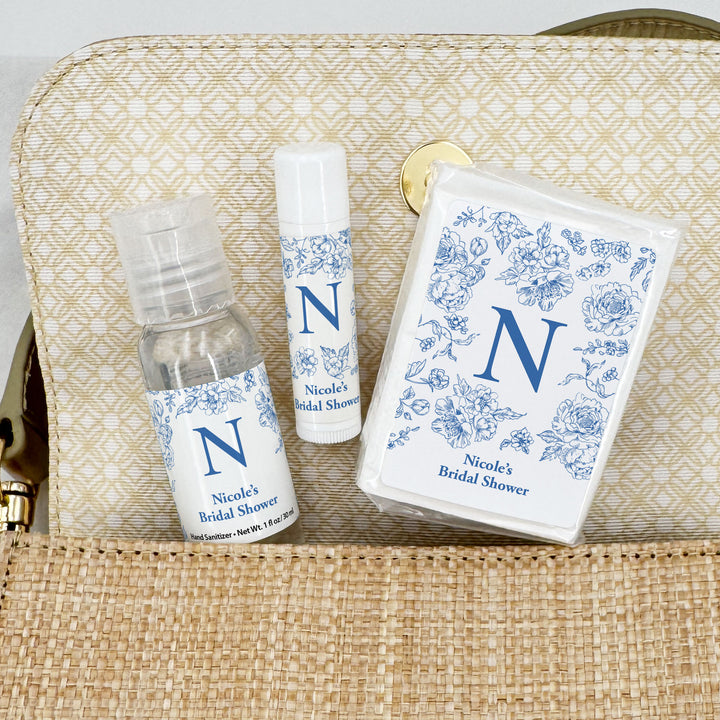Personalized Wedding Guest Tissues, Blue Toile, Blue Chinoiserie Wedding Favors, Pocket Size Tissue Packs