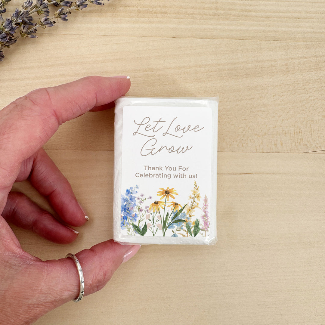 Personalized Wedding Guest Tissues, Wildflower Wedding Design, Pocket Size Tissue Packs