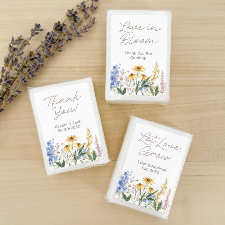 Personalized Wedding Guest Tissues, Wildflower Wedding Design, Pocket Size Tissue Packs
