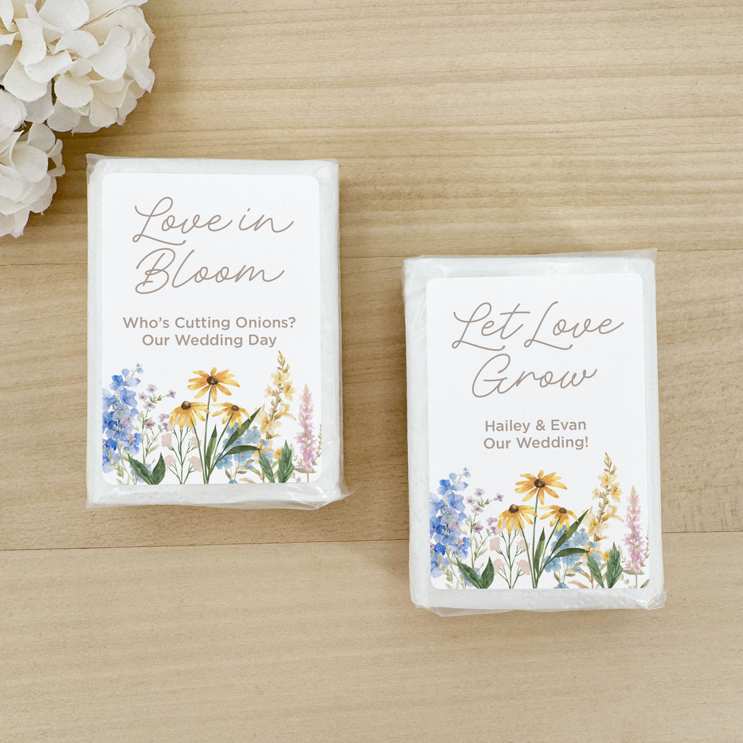 Personalized Wedding Guest Tissues, Wildflower Wedding Design, Pocket Size Tissue Packs