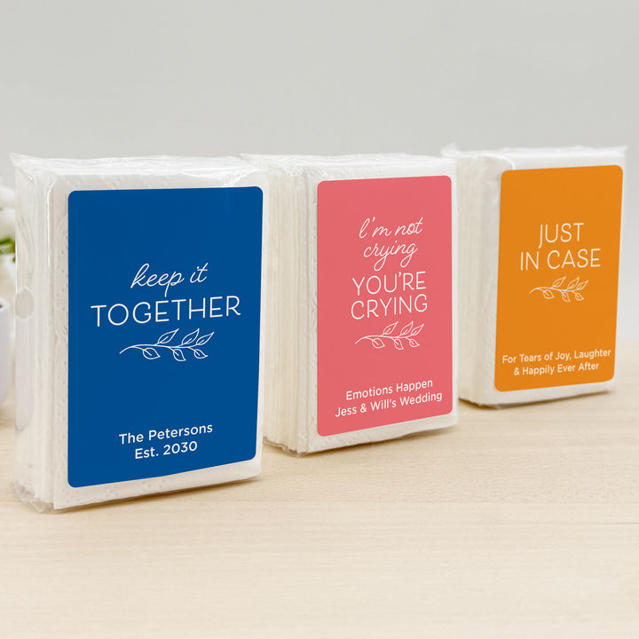 Personalized Wedding Guest Tissues, Happy Tears, No Ugly Crying, Pocket Size Tissue Packs