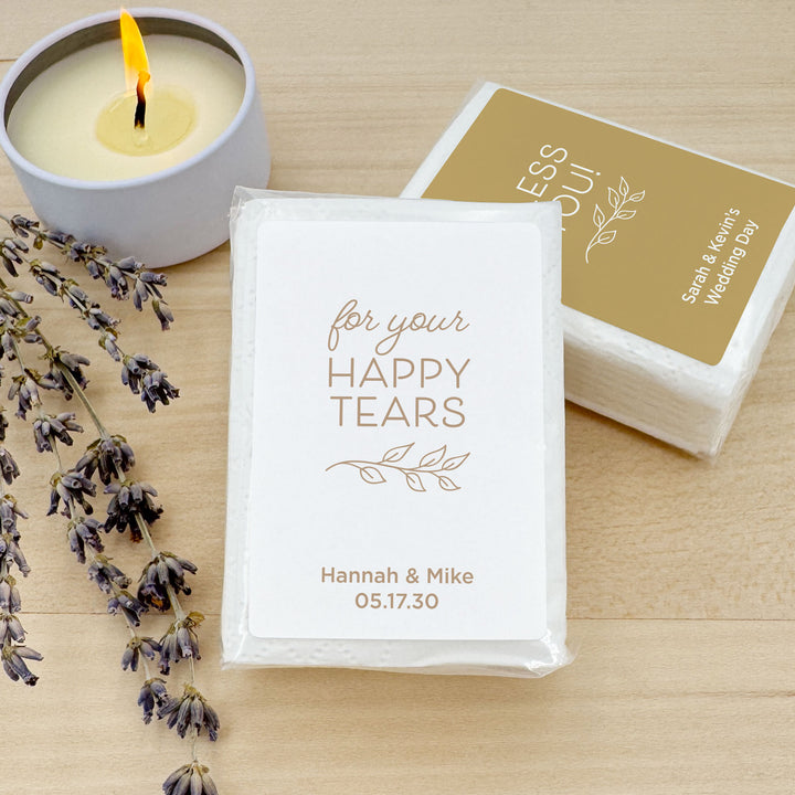 Personalized Wedding Guest Tissues, Happy Tears, No Ugly Crying, Pocket Size Tissue Packs