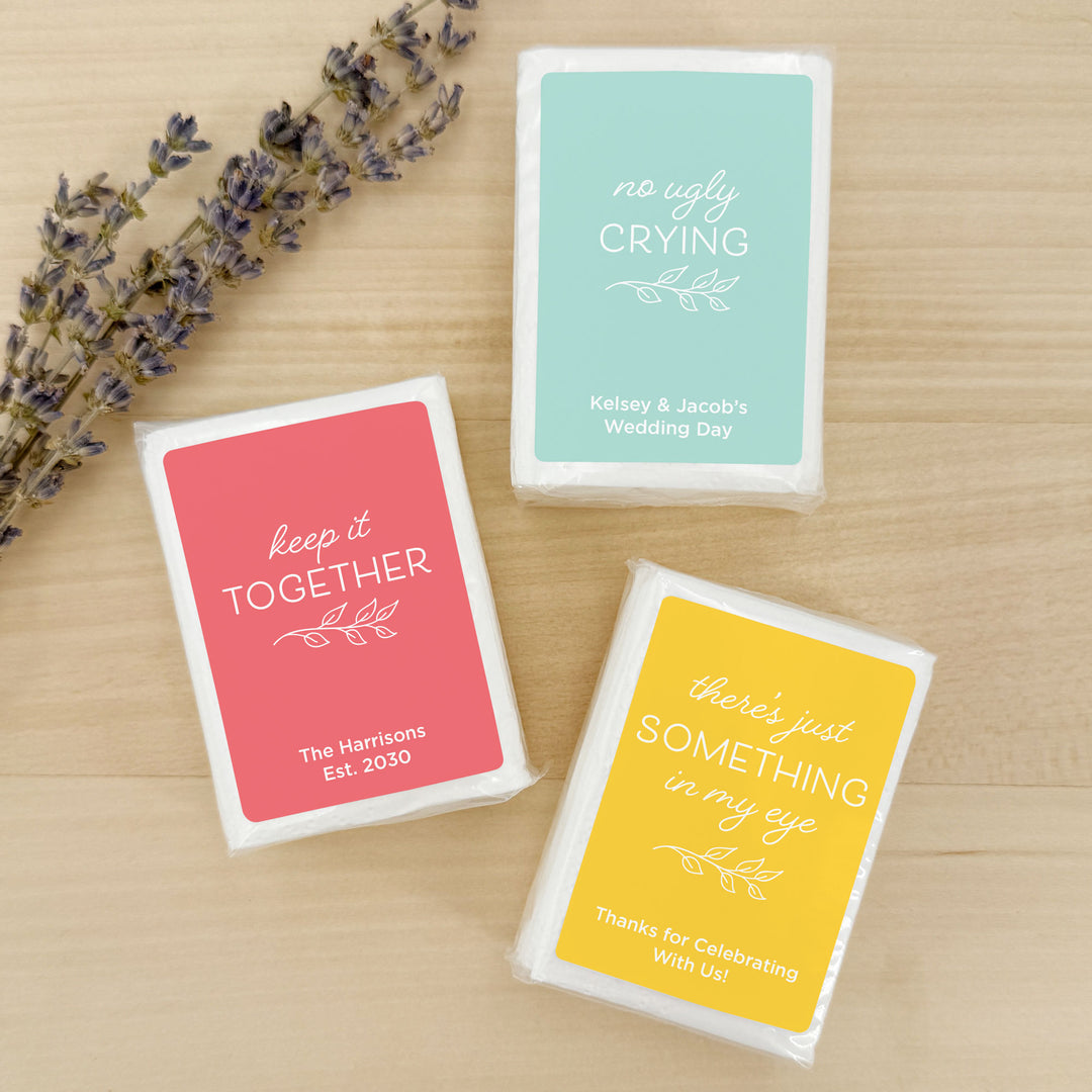 Personalized Wedding Guest Tissues, Happy Tears, No Ugly Crying, Pocket Size Tissue Packs
