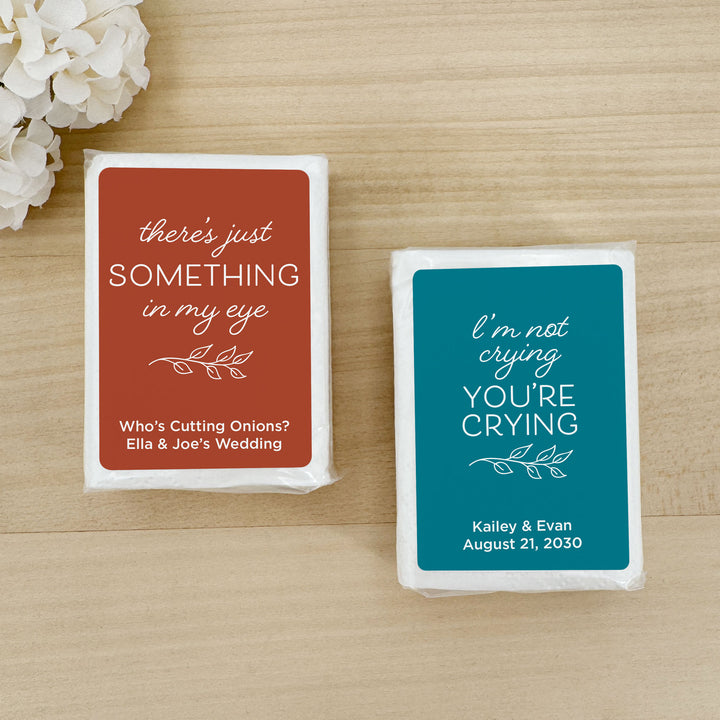 Personalized Wedding Guest Tissues, Happy Tears, No Ugly Crying, Pocket Size Tissue Packs