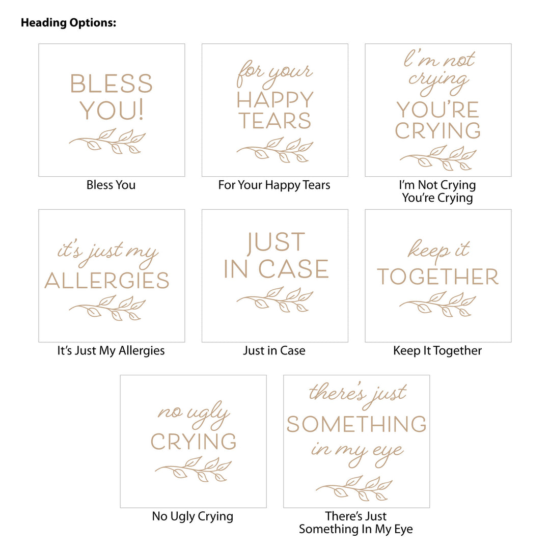 Personalized Wedding Guest Tissues, Happy Tears, No Ugly Crying, Pocket Size Tissue Packs