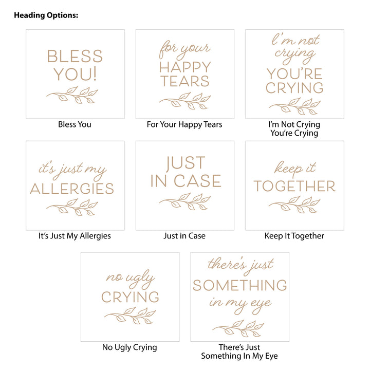 Personalized Wedding Guest Tissues, Happy Tears, No Ugly Crying, Pocket Size Tissue Packs