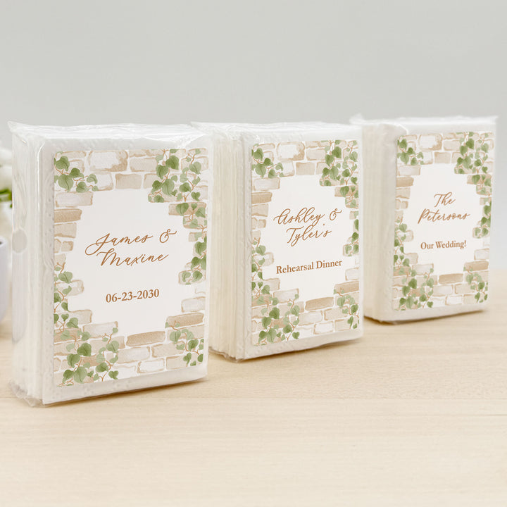 Wedding Tissues For Your Happy Tears, Personalized Pocket Size Packs, Stone Wall with Vines