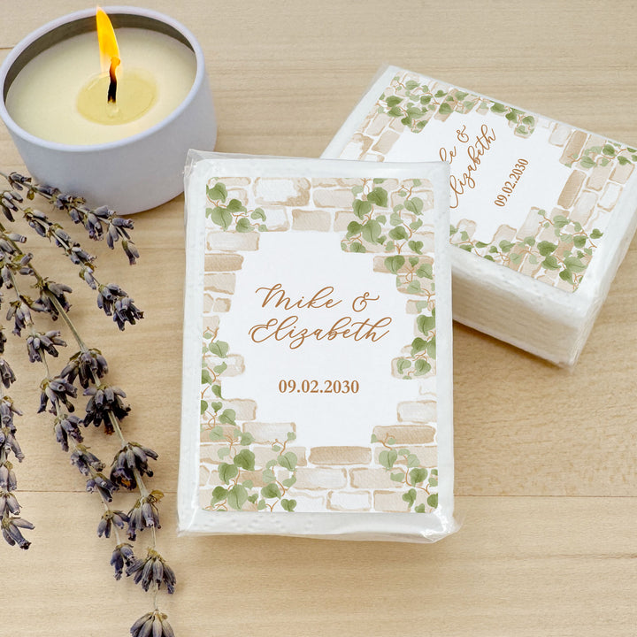 Wedding Tissues For Your Happy Tears, Personalized Pocket Size Packs, Stone Wall with Vines