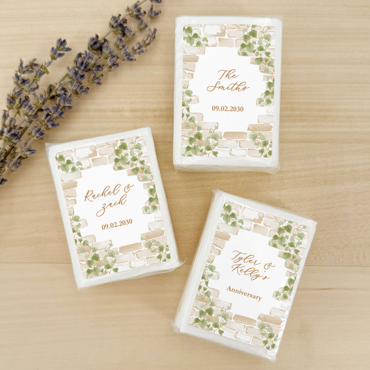 Wedding Tissues For Your Happy Tears, Personalized Pocket Size Packs, Stone Wall with Vines