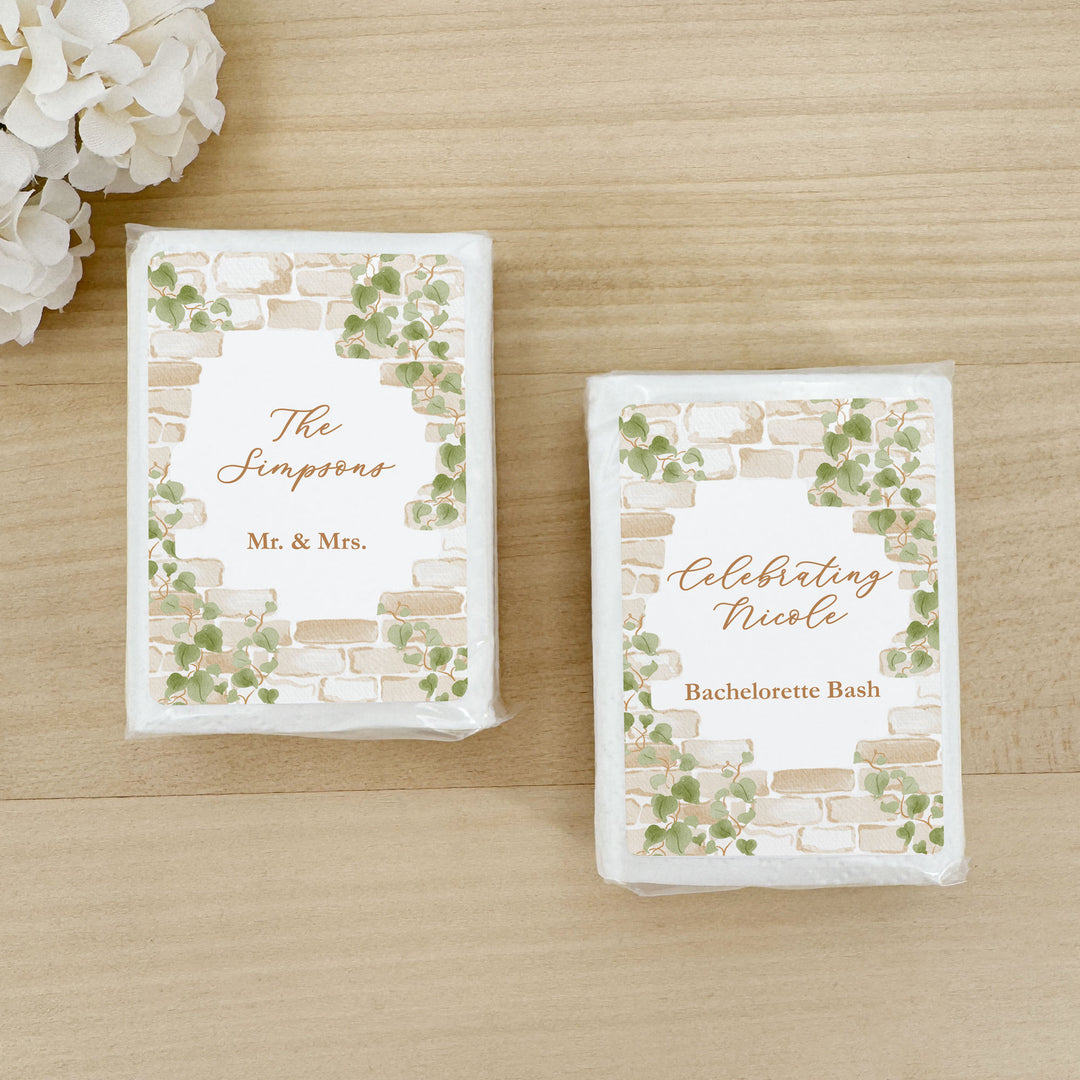 Wedding Tissues For Your Happy Tears, Personalized Pocket Size Packs, Stone Wall with Vines