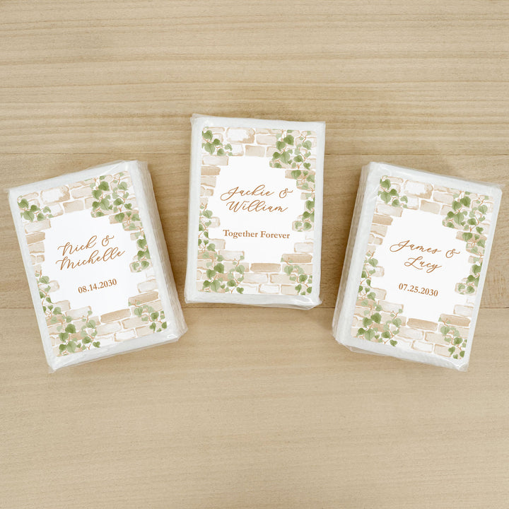 Wedding Tissues For Your Happy Tears, Personalized Pocket Size Packs, Stone Wall with Vines