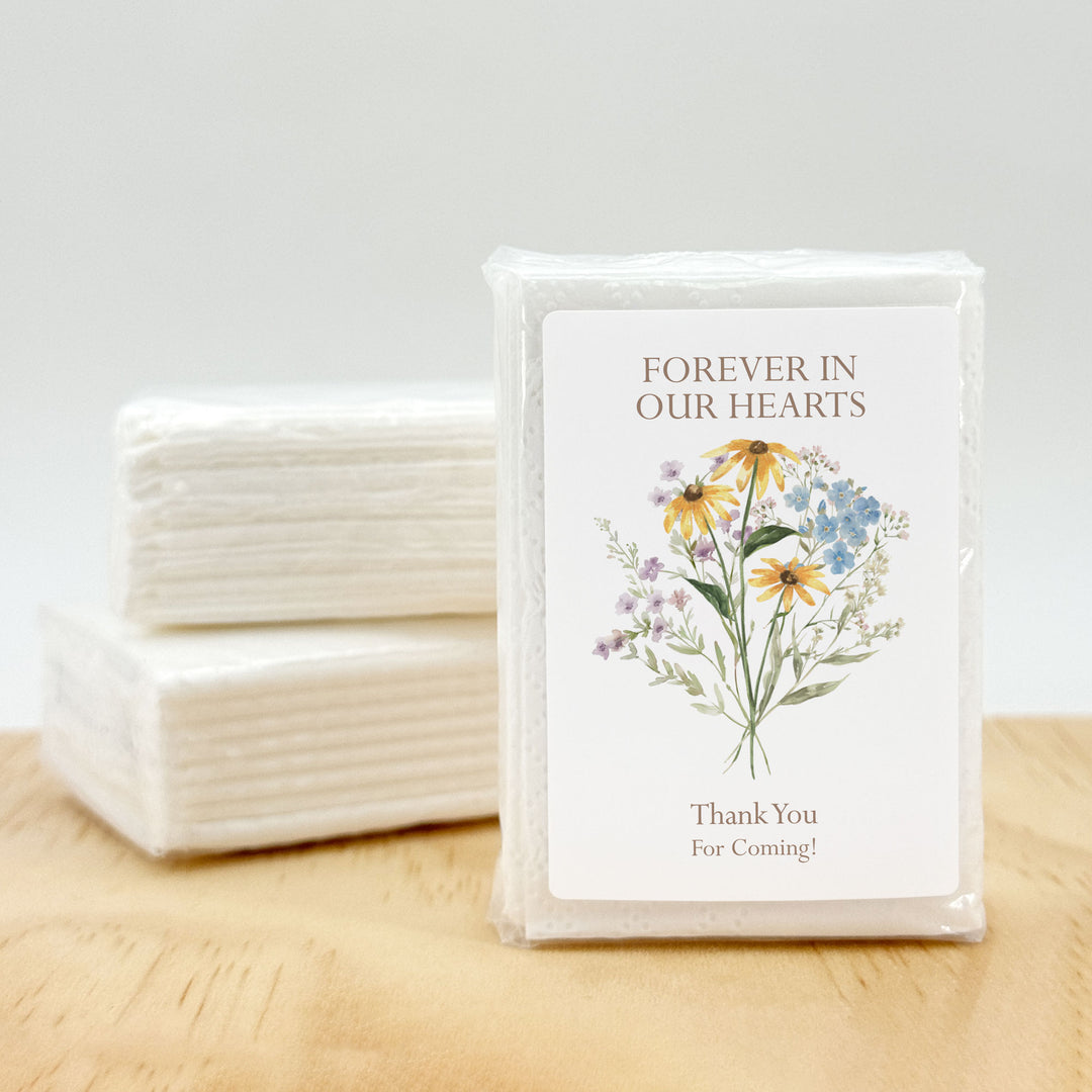 Memorial Tissue Favors, Personalized Pocket Size Packs, Funeral Favors, Wildflower Memorial