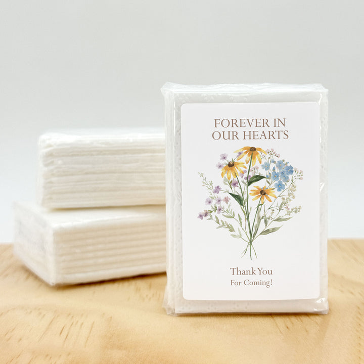 Memorial Tissue Favors, Personalized Pocket Size Packs, Funeral Favors, Wildflower Memorial