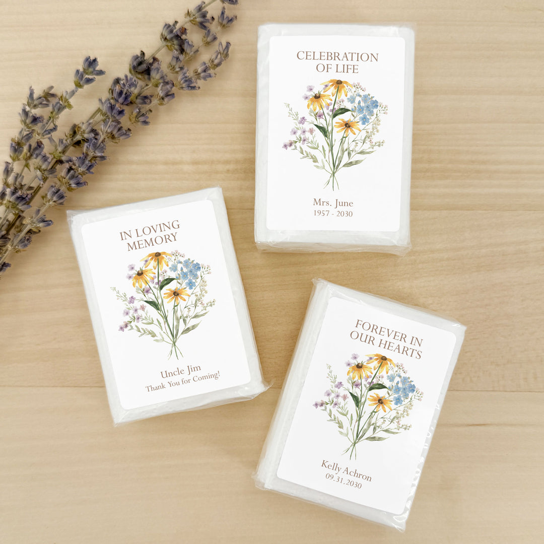 Memorial Tissue Favors, Personalized Pocket Size Packs, Funeral Favors, Wildflower Memorial