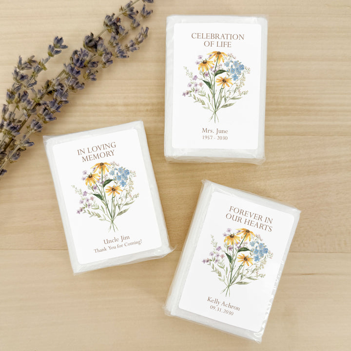 Memorial Tissue Favors, Personalized Pocket Size Packs, Funeral Favors, Wildflower Memorial