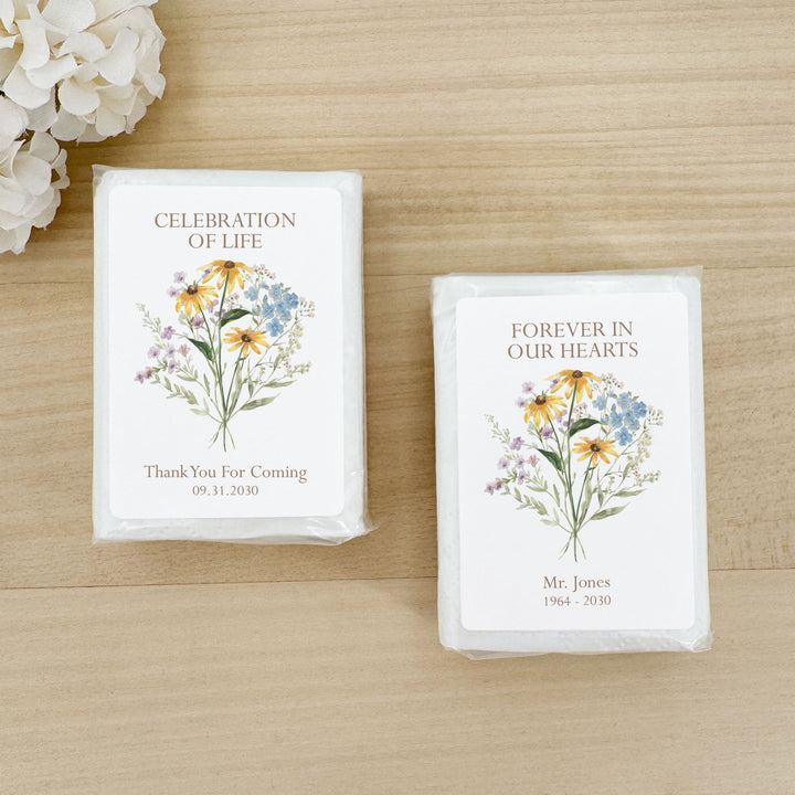 Memorial Tissue Favors, Personalized Pocket Size Packs, Funeral Favors, Wildflower Memorial