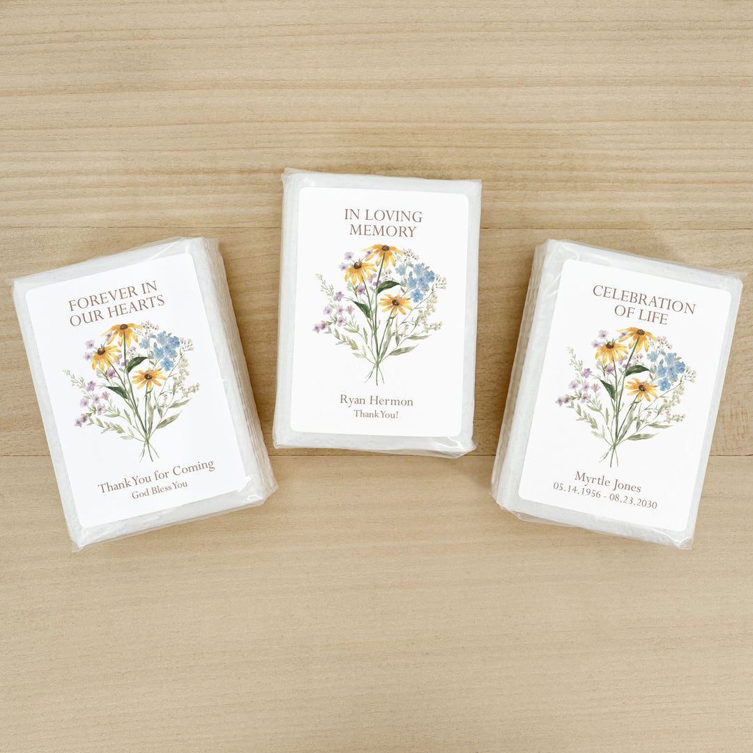Memorial Tissue Favors, Personalized Pocket Size Packs, Funeral Favors, Wildflower Memorial