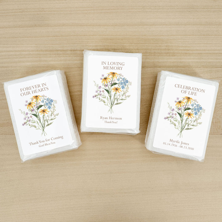 Memorial Tissue Favors, Personalized Pocket Size Packs, Funeral Favors, Wildflower Memorial