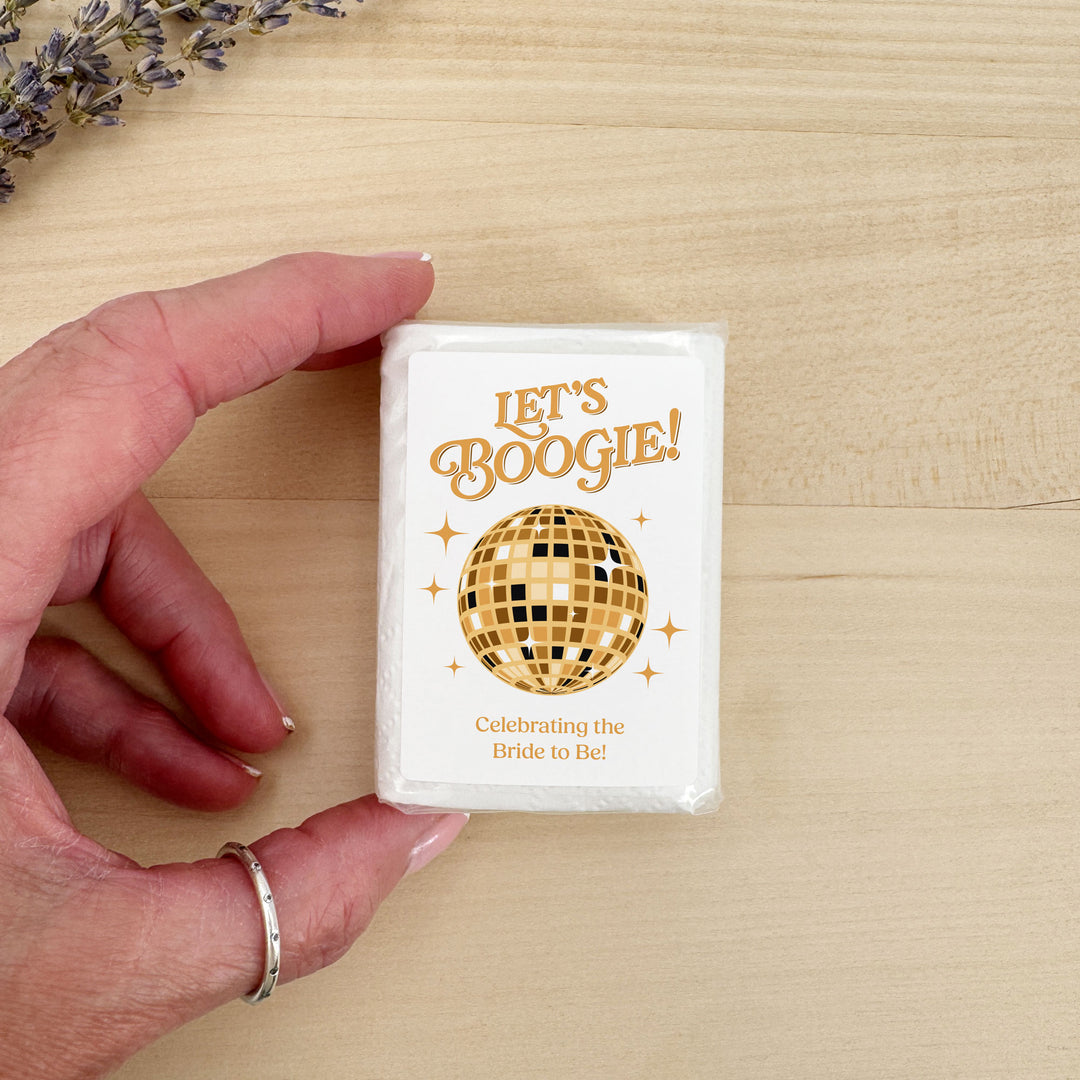 Personalized Wedding Guest Tissues, Let's Boogie Disco Ball Humorous Tissues, Pocket Size Tissue Packs