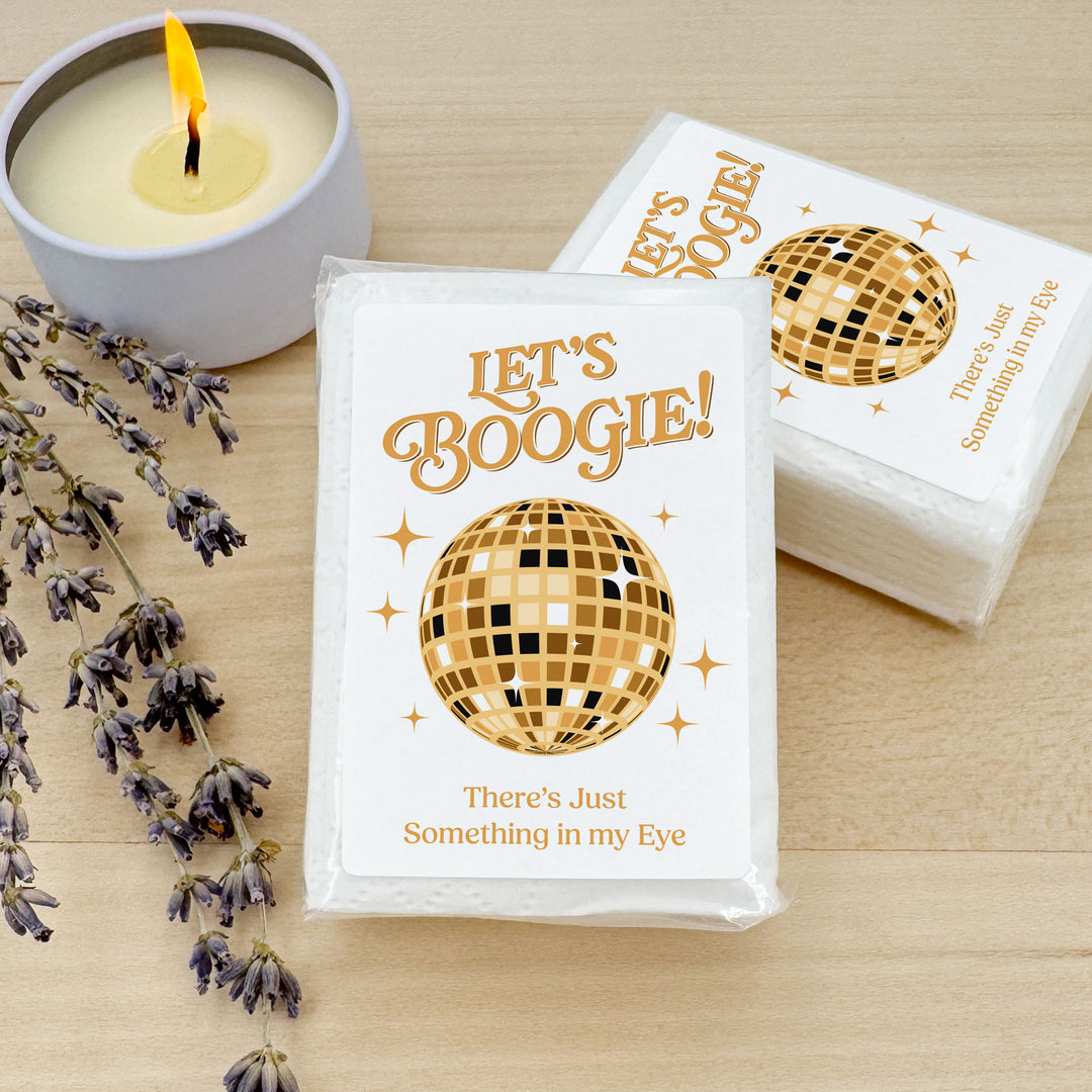 Personalized Wedding Guest Tissues, Let's Boogie Disco Ball Humorous Tissues, Pocket Size Tissue Packs
