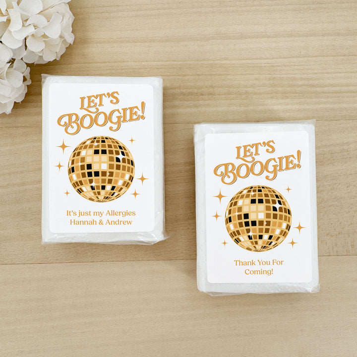 Personalized Wedding Guest Tissues, Let's Boogie Disco Ball Humorous Tissues, Pocket Size Tissue Packs