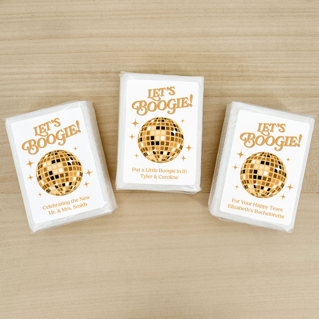 Personalized Wedding Guest Tissues, Let's Boogie Disco Ball Humorous Tissues, Pocket Size Tissue Packs