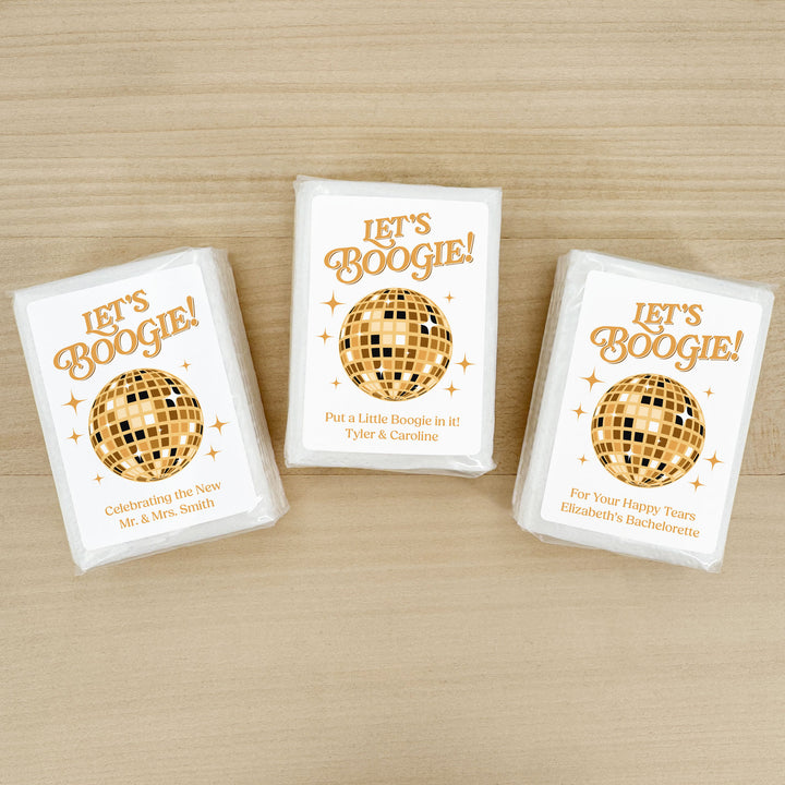 Personalized Wedding Guest Tissues, Let's Boogie Disco Ball Humorous Tissues, Pocket Size Tissue Packs