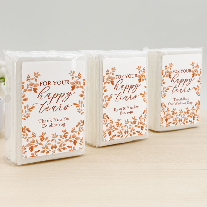 Fall Wedding Tissues, For Your Happy Tears, Personalized Pocket Size Packs, Autumn Leaves