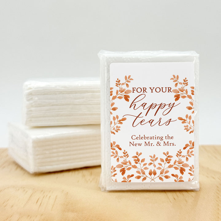 Fall Wedding Tissues, For Your Happy Tears, Personalized Pocket Size Packs, Autumn Leaves