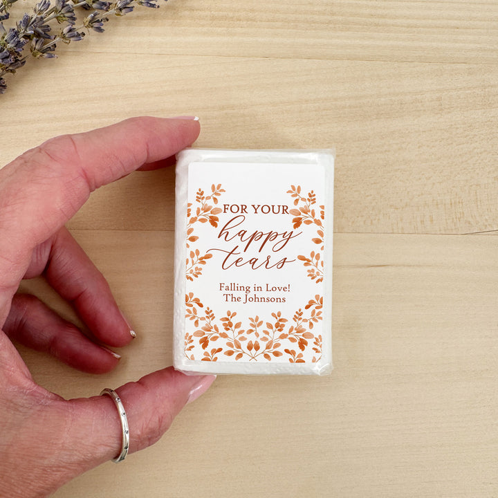 Fall Wedding Tissues, For Your Happy Tears, Personalized Pocket Size Packs, Autumn Leaves