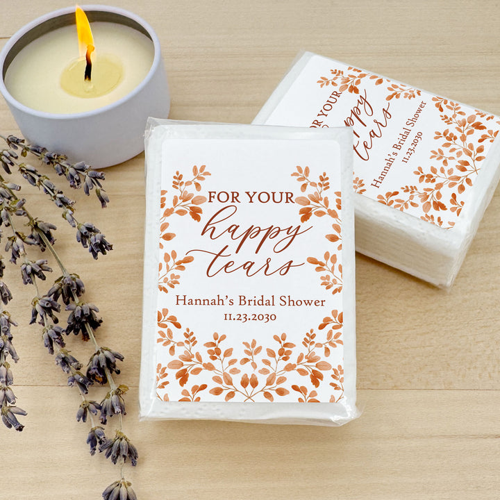 Fall Wedding Tissues, For Your Happy Tears, Personalized Pocket Size Packs, Autumn Leaves